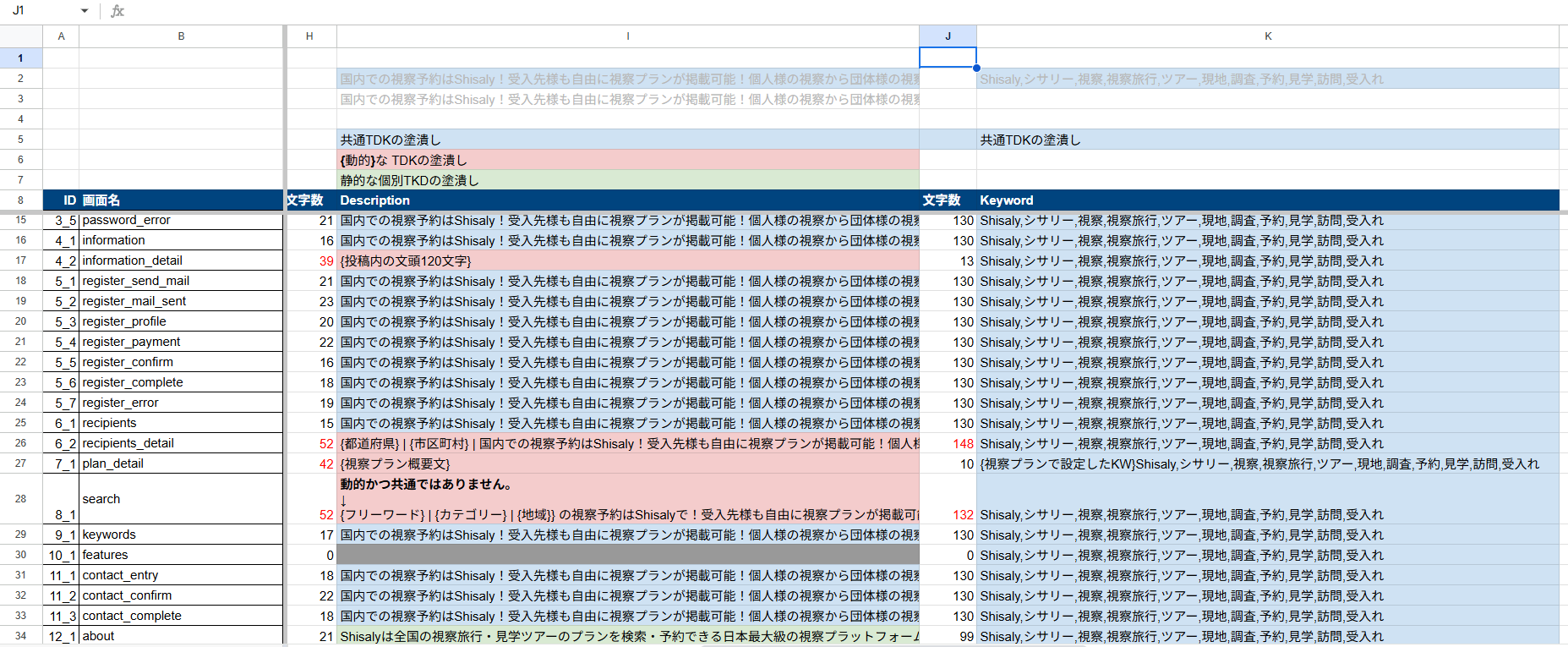 スプレッドシートの管理画像